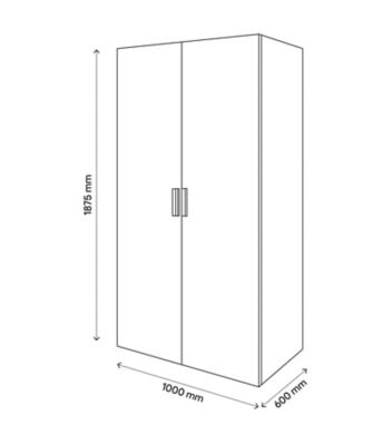 Armoire penderie portes battantes effet chêne grisé avec 6 étagères GoodHome Atomia H. 187,5 x L. 100 x P. 60 cm