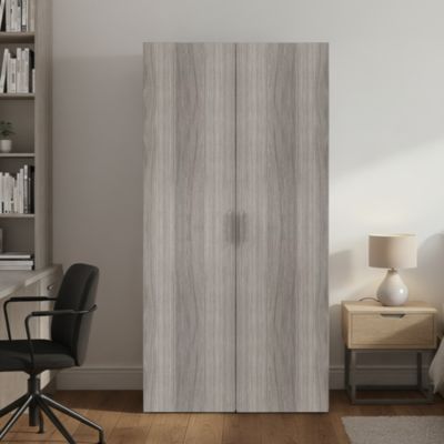 Armoire penderie portes battantes effet chêne grisé avec 6 étagères GoodHome Atomia H. 187,5 x L. 100 x P. 60 cm