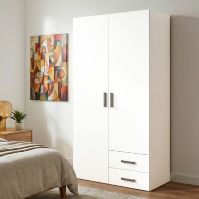 Armoire penderie portes battantes et tiroirs blanche GoodHome Atomia H. 187,5 x L. 100 x P. 60 cm