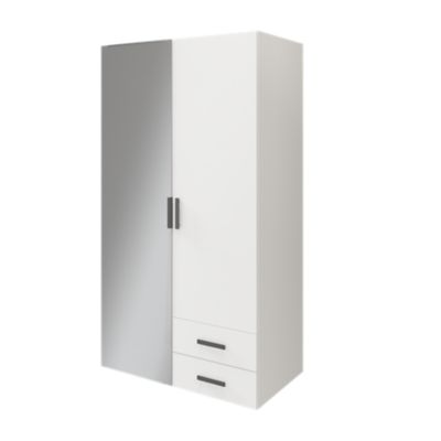 Armoire penderie portes battantes miroir et tiroirs blanche GoodHome Atomia H. 187,5 x L. 100 x P. 60 cm
