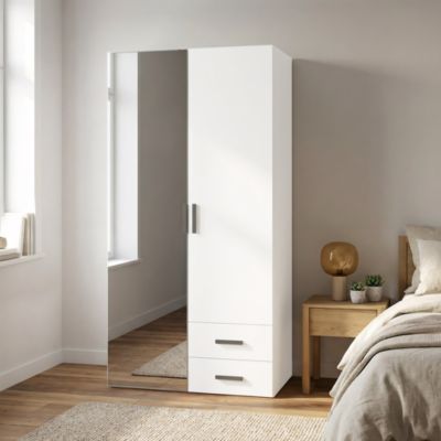 Armoire penderie portes battantes miroir et tiroirs blanche GoodHome Atomia H. 187,5 x L. 100 x P. 60 cm