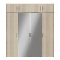 Armoire penderie portes battantes miroir et tiroirs effet chêne GoodHome Atomia H. 225 x L. 200 x P. 60 cm