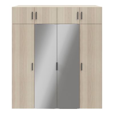 Armoire penderie portes battantes miroir et tiroirs effet chêne GoodHome Atomia H. 225 x L. 200 x P. 60 cm