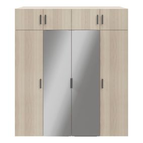 Armoire penderie portes battantes miroir et tiroirs effet chêne GoodHome Atomia H. 225 x L. 200 x P. 60 cm