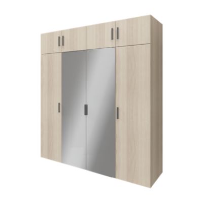 Armoire penderie portes battantes miroir et tiroirs effet chêne GoodHome Atomia H. 225 x L. 200 x P. 60 cm