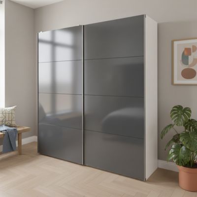 Armoire penderie portes coulissantes blanche et anthracite brillant GoodHome Atomia H. 225 x L. 200 x P. 63,5 cm