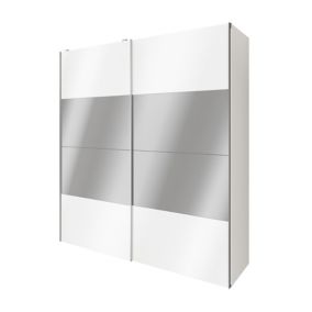 Armoire penderie portes coulissantes blanches brillantes et miroir GoodHome Atomia H. 225 x L. 200 x P. 63,5 cm