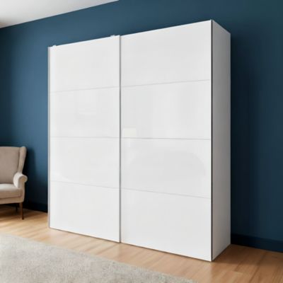 Armoire penderie portes coulissantes blanches brillantes GoodHome Atomia H. 225 x L. 150 x P. 63,5 cm