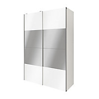 Armoire penderie portes coulissantes blanches et miroir GoodHome Atomia H. 225 x L. 150 x P. 63,5 cm