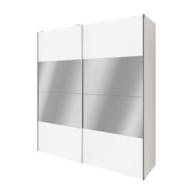 Armoire penderie portes coulissantes blanches et miroir GoodHome Atomia H. 225 x L. 200 x P. 63,5 cm