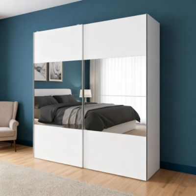 Armoire penderie portes coulissantes blanches et miroir GoodHome Atomia H. 225 x L. 200 x P. 63,5 cm
