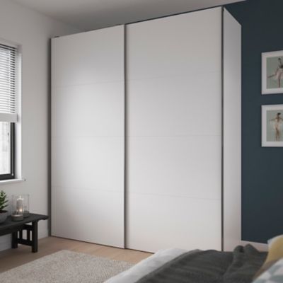 Armoire penderie portes coulissantes blanches mates GoodHome Atomia H. 225 x L. 200 x P. 63,5 cm