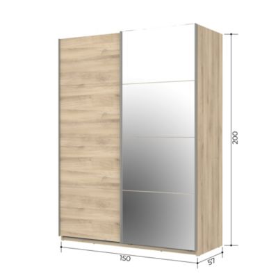 Armoire penderie portes coulissantes effet chne et miroir l. 150 x H. 200  x Ep. 57
