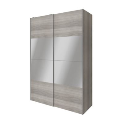 Armoire penderie portes coulissantes effet chêne grisé et miroir GoodHome Atomia H. 225 x L. 150