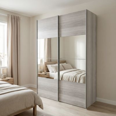 Armoire penderie portes coulissantes effet chêne grisé et miroir GoodHome Atomia H. 225 x L. 150 x P. 63,5 cm