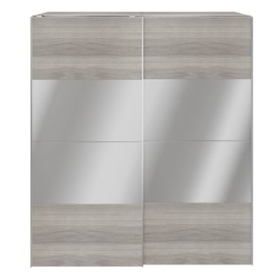 Armoire penderie portes coulissantes effet chêne grisé et miroir GoodHome Atomia H. 225 x L. 200