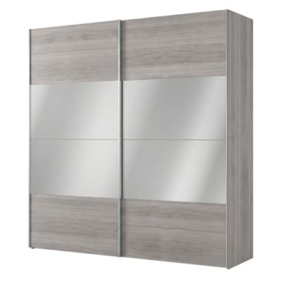 Armoire penderie portes coulissantes effet chêne grisé et miroir GoodHome Atomia H. 225 x L. 200 x P. 63,5 cm