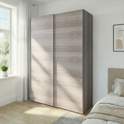 Armoire penderie portes coulissantes effet chêne grisé GoodHome Atomia H. 225 x L. 150 x P. 63,5 cm