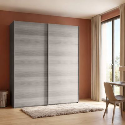 Armoire penderie portes coulissantes effet chêne grisé GoodHome Atomia H. 225 x L. 200 x P. 63,5 cm