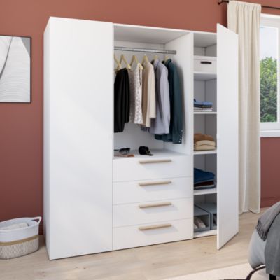Armoire penderie semi-ouverte blanche 4 tiroirs GoodHome Atomia H. 187,5 x L. 175 x P. 58 cm