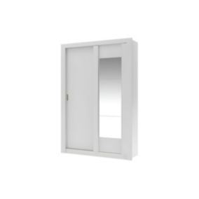 Armoire PETTERI - 2 portes coulissantes - Avec miroir - L.152 cm - Blanc