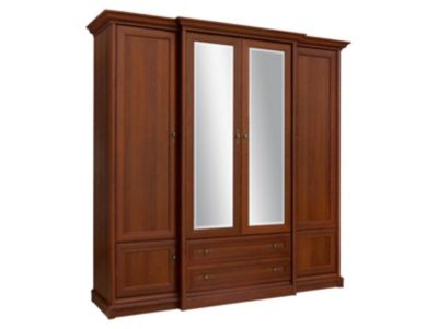 Armoire Placard à 6 portes 2 tiroirs et miroir coloris châtaigne - Longueur 227 x Profondeur 53-65,5 x Hauteur 225 cm