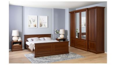 Armoire Placard à 6 portes 2 tiroirs et miroir coloris châtaigne - Longueur 227 x Profondeur 53-65,5 x Hauteur 225 cm