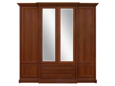 Armoire Placard à 6 portes 2 tiroirs et miroir coloris châtaigne - Longueur 227 x Profondeur 53-65,5 x Hauteur 225 cm