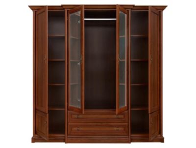 Armoire Placard à 6 portes 2 tiroirs et miroir coloris châtaigne - Longueur 227 x Profondeur 53-65,5 x Hauteur 225 cm