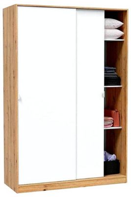 Armoire, placard avec 2 portes coulissantes coloris chêne nordique, blanc artic - longueur 120 x hauteur 200 x profondeur 50 cm