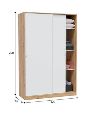 Armoire, placard avec 2 portes coulissantes coloris chêne nordique, blanc artic - longueur 120 x hauteur 200 x profondeur 50 cm