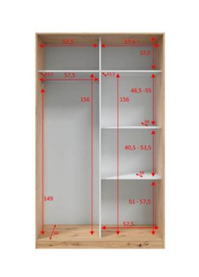 Armoire, placard avec 2 portes coulissantes coloris chêne nordique, blanc artic - longueur 120 x hauteur 200 x profondeur 50 cm
