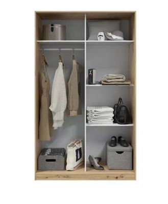 Armoire, placard avec 2 portes coulissantes coloris chêne nordique, blanc artic - longueur 120 x hauteur 200 x profondeur 50 cm