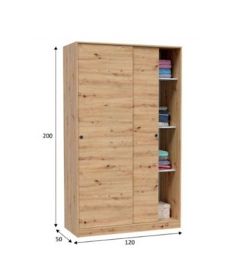 Armoire, placard avec 2 portes coulissantes coloris chêne nordique - longueur 120 x hauteur 200 x profondeur 50 cm