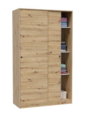 Armoire, placard avec 2 portes coulissantes coloris chêne nordique - longueur 120 x hauteur 200 x profondeur 50 cm
