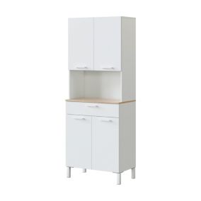 Armoire polyvalente Dbakke, Armoire auxiliaire de cuisine, Buffet avec 4 portes et 1 tiroir, 72x40h186 cm, Blanc et Chêne