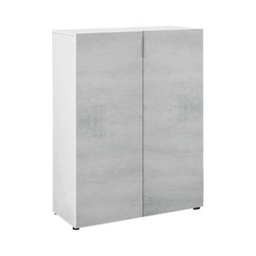 Armoire polyvalente Olathe, Armoire auxiliaire avec 2 portes, Armoire à chaussures basse, 70x36h103 cm, Ciment et Blanc