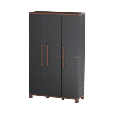 Armoire porte-balai Anthracite 3 portes 3 Etagères réglables 102 x 37 x 169 cm - Garage Buanderie Cellier Art Plast