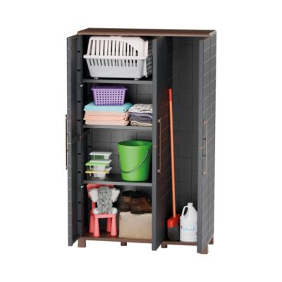 Armoire porte-balai Anthracite 3 portes 3 Etagères réglables 102 x 37 x 169 cm - Garage Buanderie Cellier Art Plast