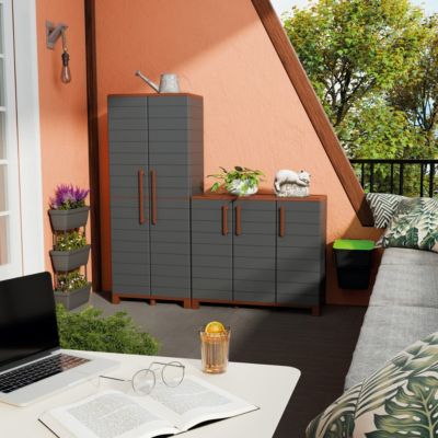 Armoire porte-balai Anthracite 3 portes 3 Etagères réglables 102 x 37 x 169 cm - Garage Buanderie Cellier Art Plast
