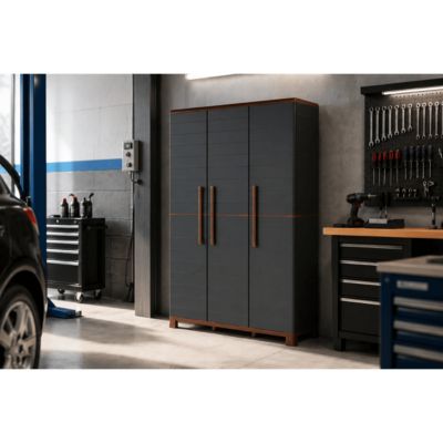 Armoire porte-balai Anthracite 3 portes 3 Etagères réglables 102 x 37 x 169 cm - Garage Buanderie Cellier Art Plast