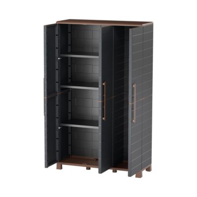 Armoire porte-balai Anthracite 3 portes 3 Etagères réglables 102 x 37 x 169 cm - Garage Buanderie Cellier Art Plast