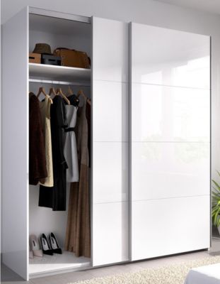 Armoire à portes coulissantes coloris blanc brillant - Longueur 180 x Profondeur 65 x Hauteur 204 cm