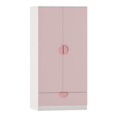 Armoire Enfant En.casa 2 Portes – Penderie Et Rangement Bas – Blanc Et Rose, 123x60x40 Cm