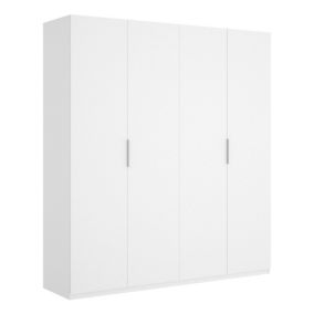 Armoire Prado, Cintre pour chambre à coucher, Armoire avec 4 portes battantes, 180x52h204 cm, Blanc