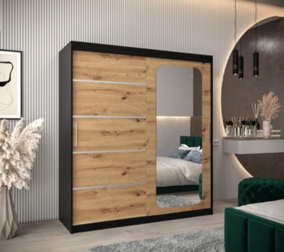 Vista 05 - Armoire à portes coulissantes - Élégante garde-robe avec miroir - Convient à la chambre à coucher et au salon, design moderne (sonoma/sonoma
