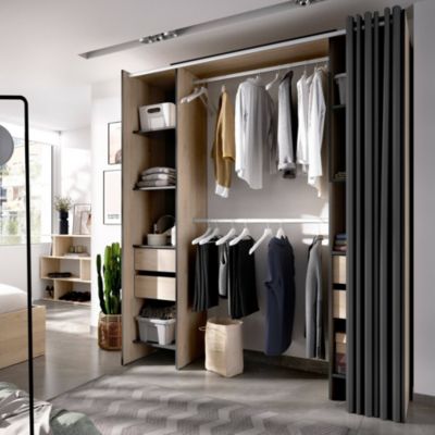 Armoire Resegone, Structure pour dressing, Cintre ouvert, 180x50h205 cm, Chêne et Anthracite