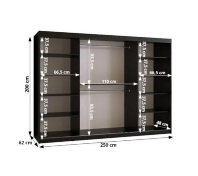 Armoire Rubino Y a portes coulissante  H. 200 x L. 250 x P. 62, 3 portes