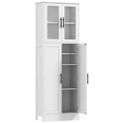 Armoire salle de bain 2 + 2 portes vitrées 4 étagères poignées métal noir