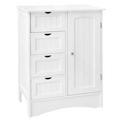 Armoire salle de bain commode avec 4 tiroirs et porte blanc robuste 55x81x30 cm